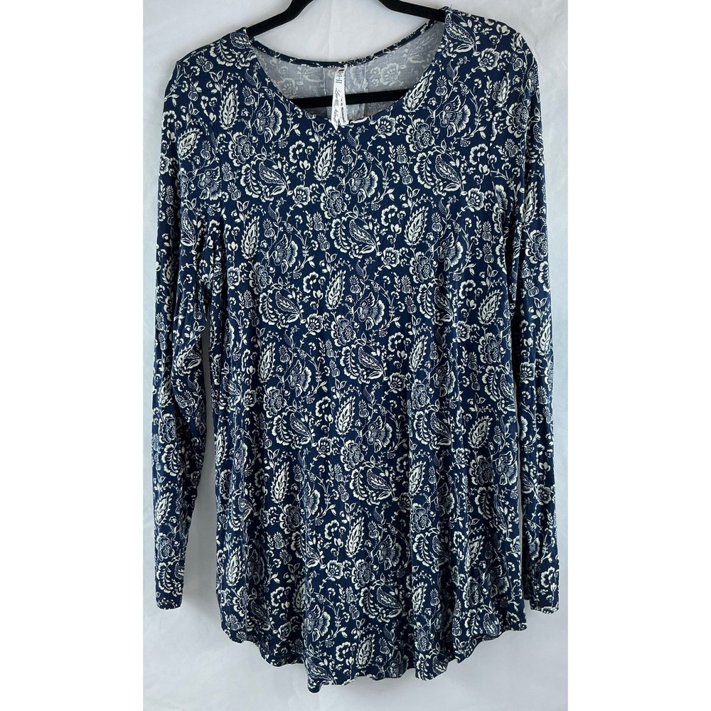 Leo & Nicole Womens Long Sleeve Top Paisley Print Blue Cream Size L